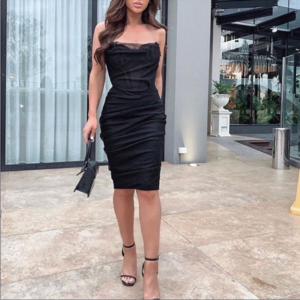 House Of CB 'Leila' Black Mesh Strapless Corset Dress